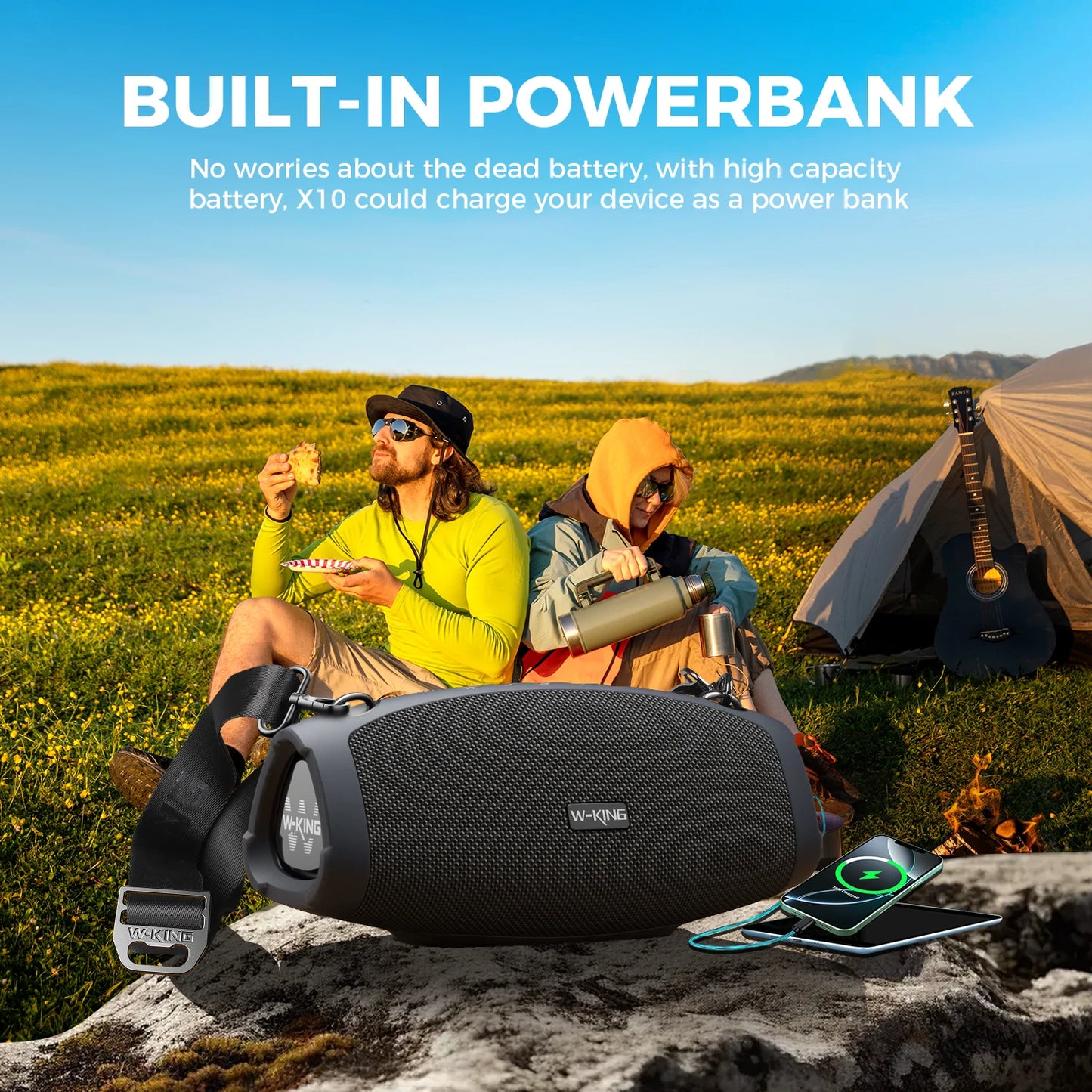 W-KING (120W PEAK)70W Portable Loud Bluetooth Speakers with Wireless Microphone,  Waterproof Outdoor Wireless Bluetooth