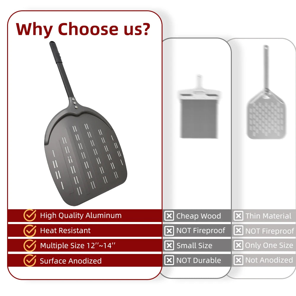 12 13 14 &7 Inch Pizza Peel Long Handle Turning Paddle Aluminum Pizza Turner Baking Tool Perforated  Kitchen Accessories