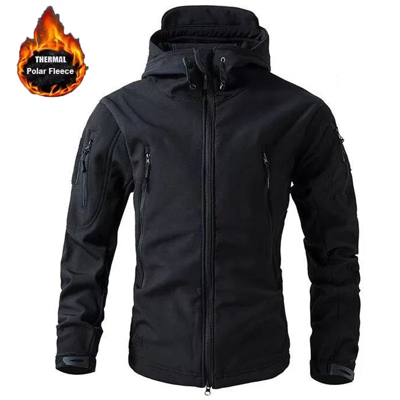 Men's Winter Softshell Fleece Jackets Waterproof Fishing Hiking Coats Hooded Hunting Clothes Thermal Camping Coats Warm S-4XL