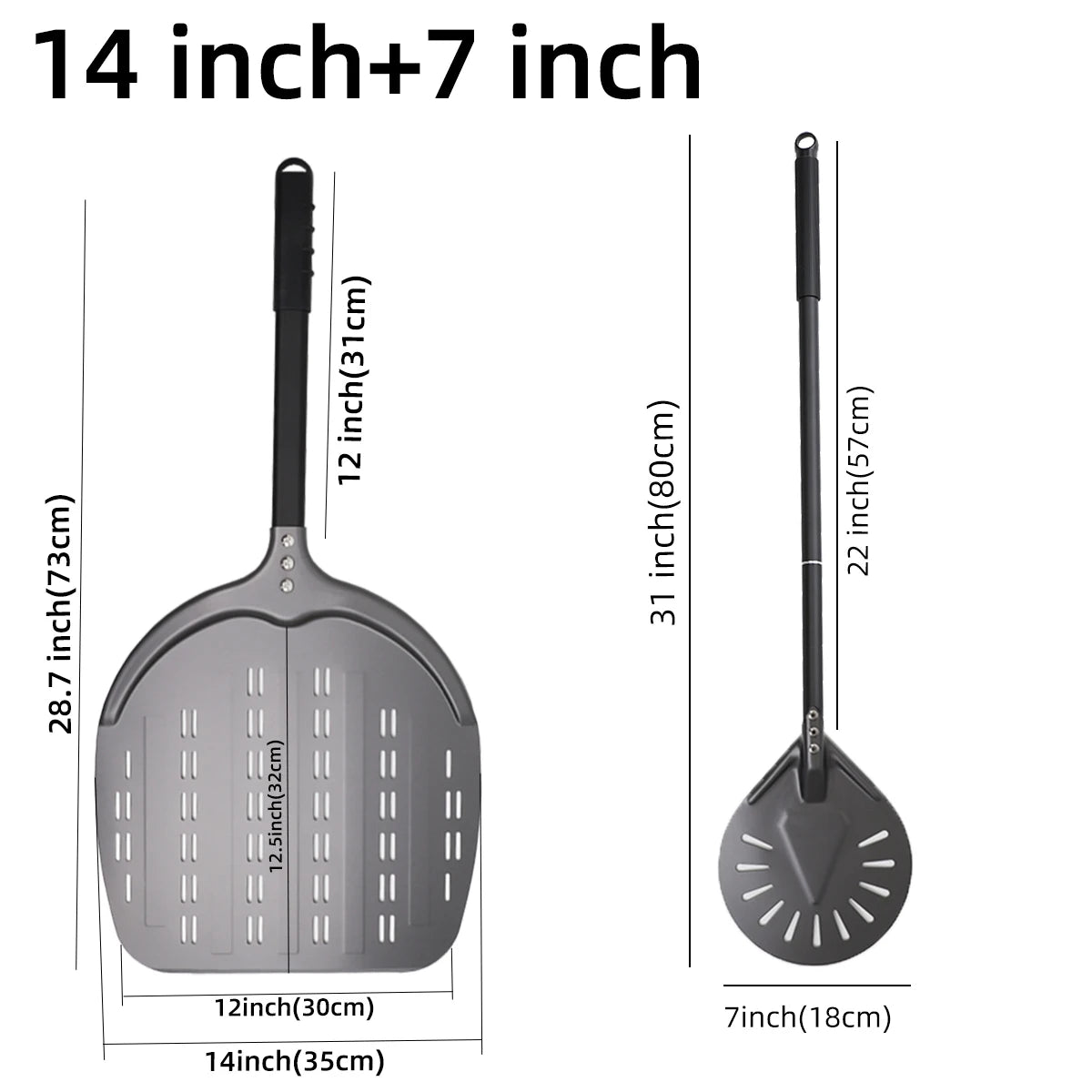 12 13 14 &7 Inch Pizza Peel Long Handle Turning Paddle Aluminum Pizza Turner Baking Tool Perforated  Kitchen Accessories