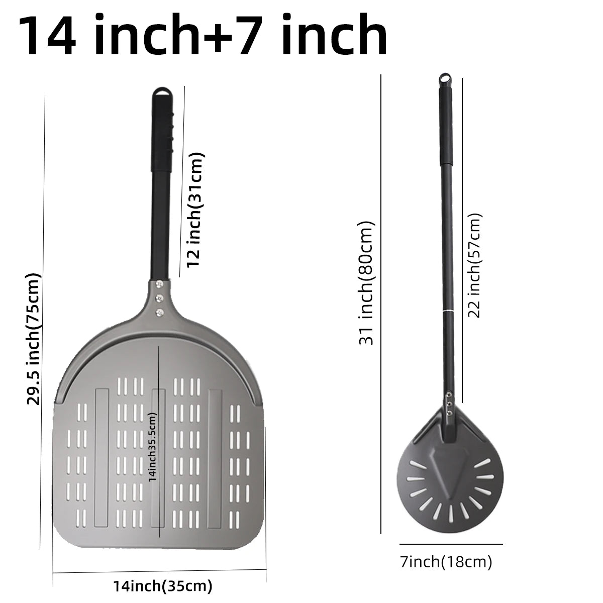 12 13 14 &7 Inch Pizza Peel Long Handle Turning Paddle Aluminum Pizza Turner Baking Tool Perforated  Kitchen Accessories