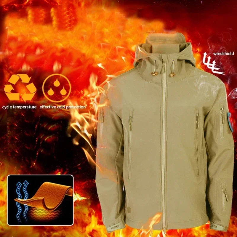 Men's Winter Softshell Fleece Jackets Waterproof Fishing Hiking Coats Hooded Hunting Clothes Thermal Camping Coats Warm S-4XL