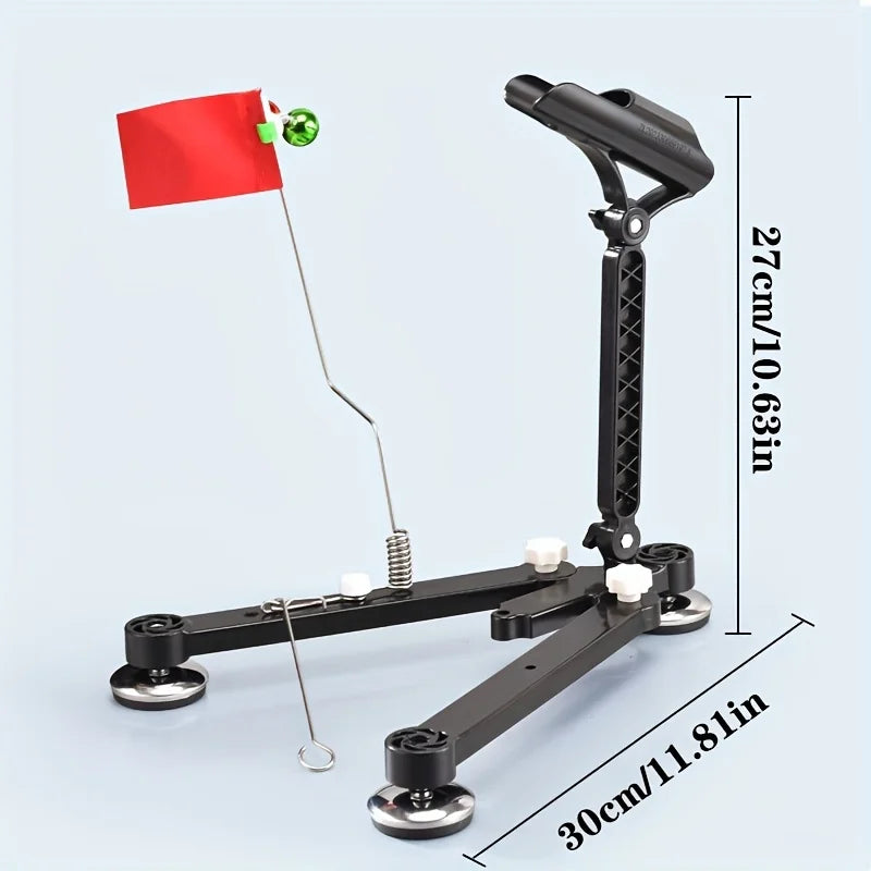 Foldable Ice Fishing Rod Holder with Bell & Flag - Adjustable Ice Auger-Compatible Bracket, Portable Winter Fishing Accessories