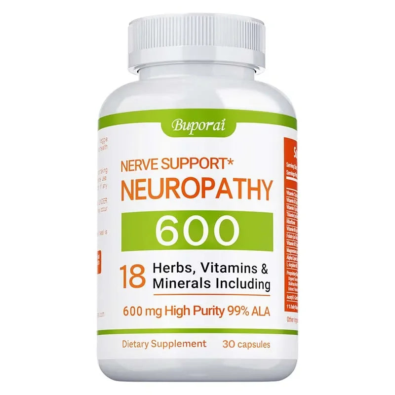 Neuropathy Support Supplement 600mg - Antioxidant, Promotes Nerve Health, Cellular Energy, Metabolism and Anti-aging, Non-GMO