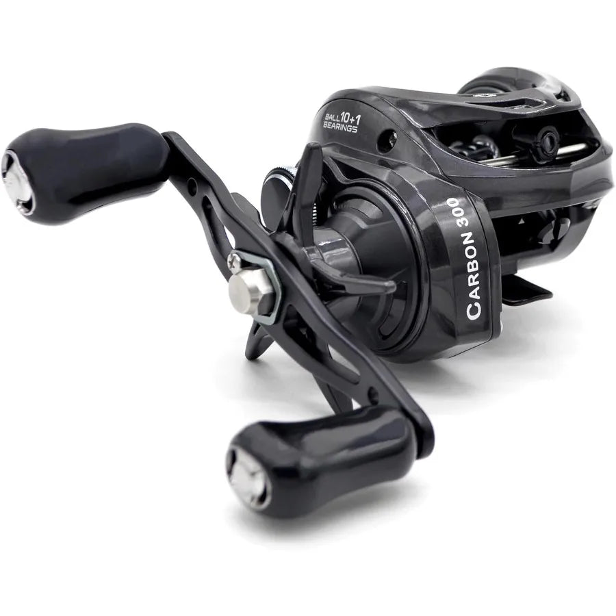Carbon 300 Baitcasting Fishing Reel High Line Capacity Baitcaster Reels 6.3:1 Gear Ratio 10+1 Stainless Steel Ball Bearings 10