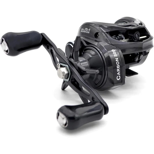 Carbon 300 Baitcasting Fishing Reel High Line Capacity Baitcaster Reels 6.3:1 Gear Ratio 10+1 Stainless Steel Ball Bearings 10