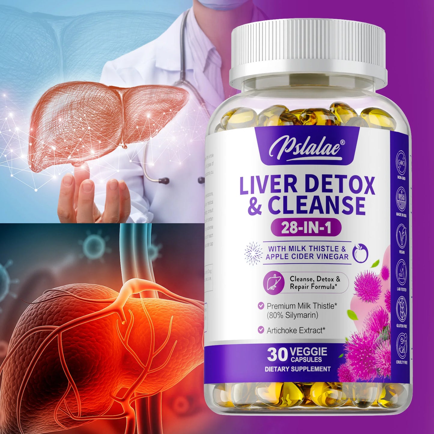 Liver Detox & Cleanse - Supports Immune, Cardiovascular and Respiratory Health,Antioxidant,Supports Fat Metabolism - 60 Capsules