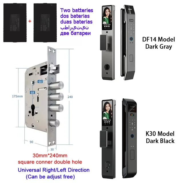 Tuya APP Smart Life APP Control Voice Intercom Smart Lock 3D Face Recognition Fingerprint Password Smart  Door Lock With Camera