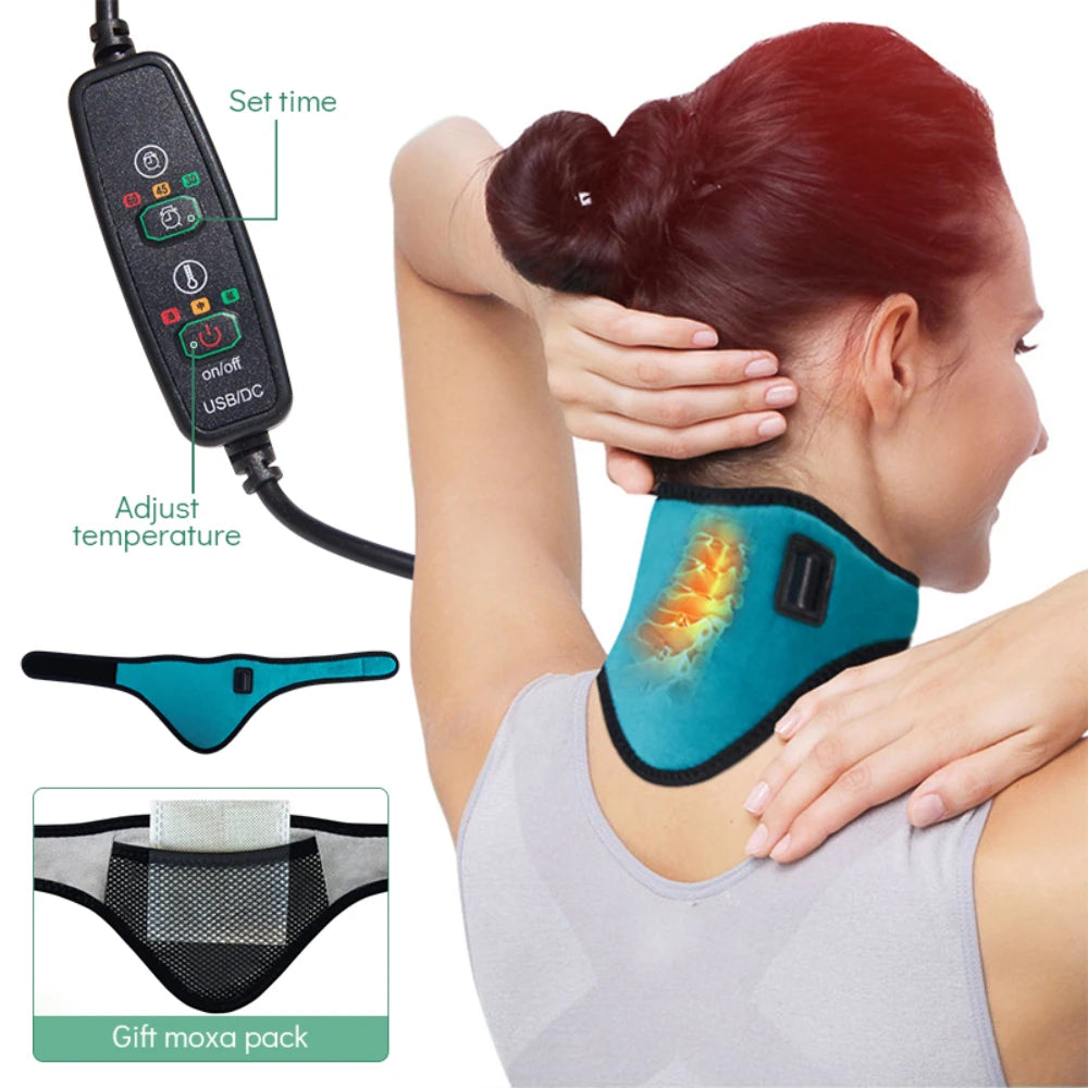 Electric Neck Brace Heated Neck Health Care Therapy Neck Pain Relief Neck Protection Tool Cervical Vertebra Fatigue