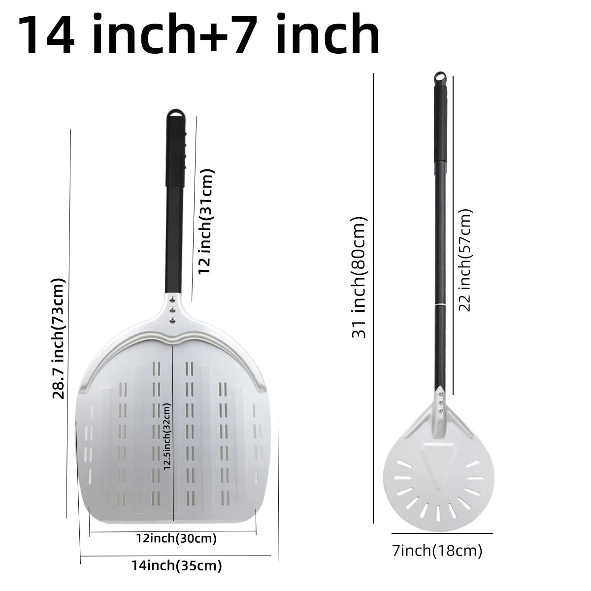 12 13 14 &7 Inch Pizza Peel Long Handle Turning Paddle Aluminum Pizza Turner Baking Tool Perforated  Kitchen Accessories