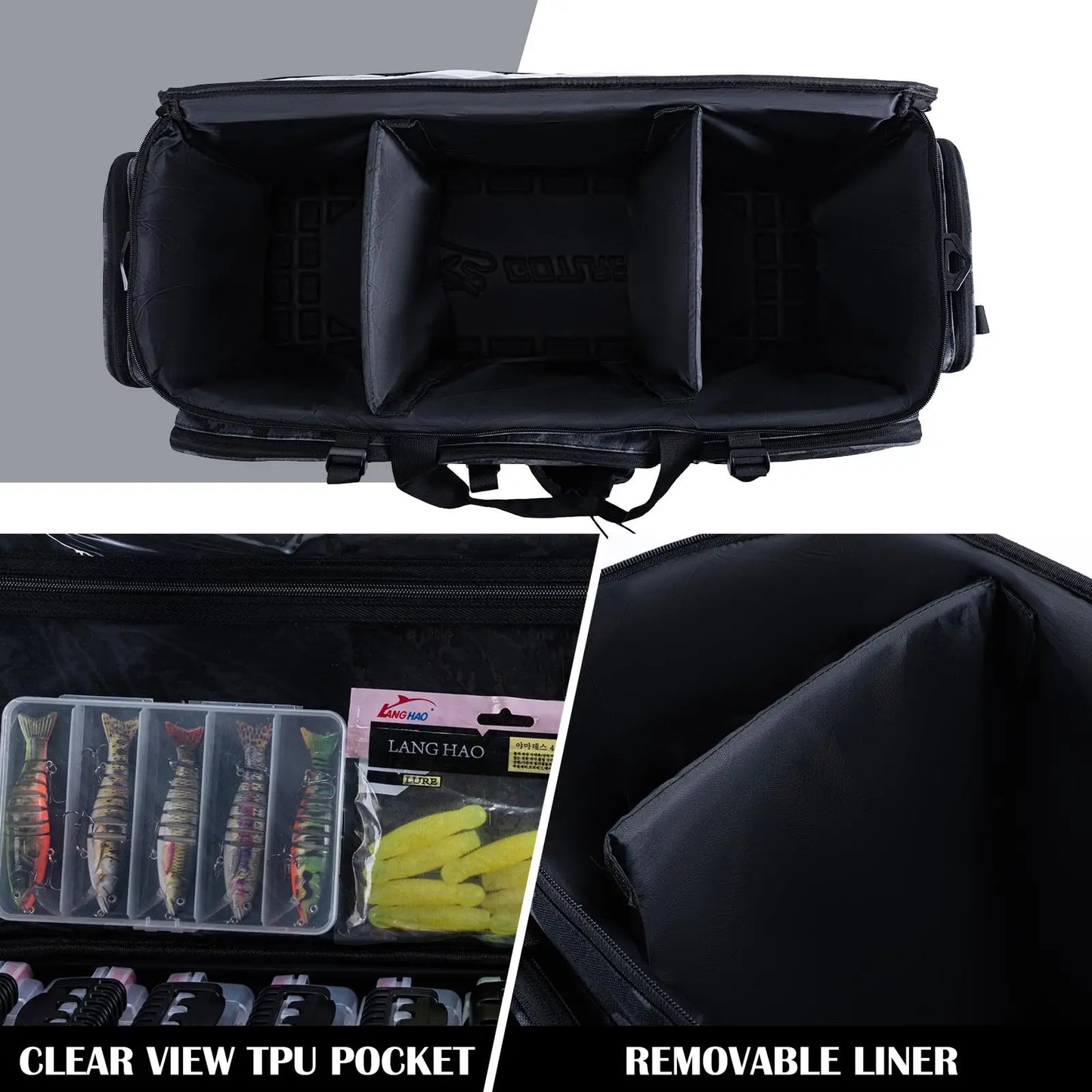 Goture Large Capacity Fishing Tackle Bag Waterproof EVA Hard Bottom Fishing Accessories Gear Storage Pack Outdoor Camping Bag