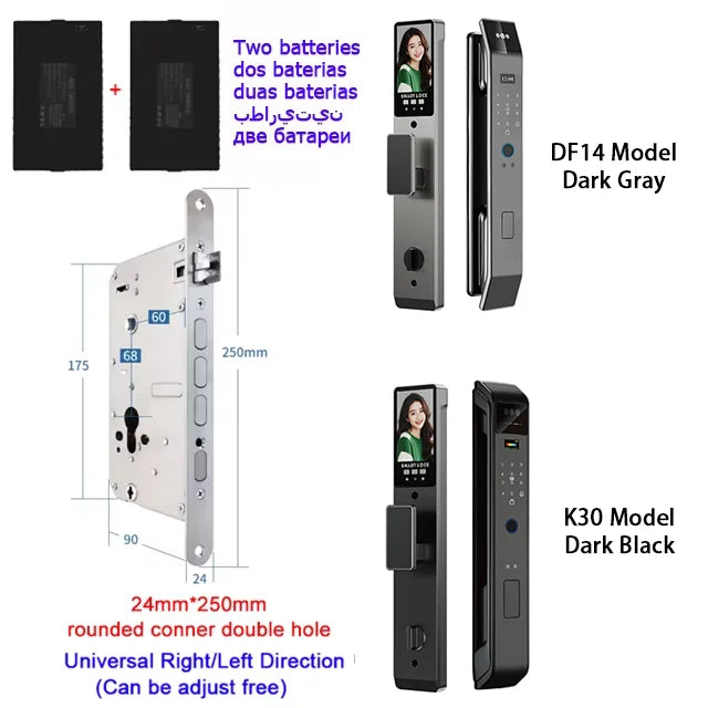 Tuya APP Smart Life APP Control Voice Intercom Smart Lock 3D Face Recognition Fingerprint Password Smart  Door Lock With Camera