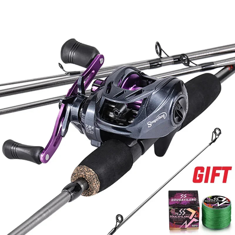 Sougayilang 1.7m Fishing Rod Carbon Fiber Casting Rod and Baitcasting Reel combo with Free Pe Line As Gift Max Drag 8kg for Bass