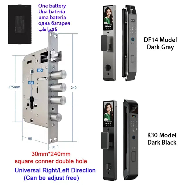 Tuya APP Smart Life APP Control Voice Intercom Smart Lock 3D Face Recognition Fingerprint Password Smart  Door Lock With Camera