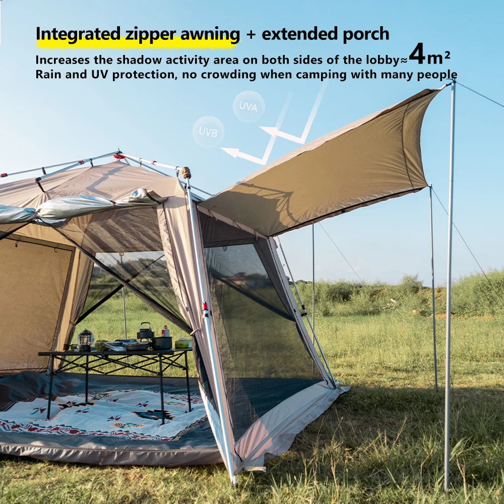 Outdoor Camping Tent with Chimney Large Family 5-9 Person Waterproof Sun Protection with Aluminum Poles Beach Hiking Fishing