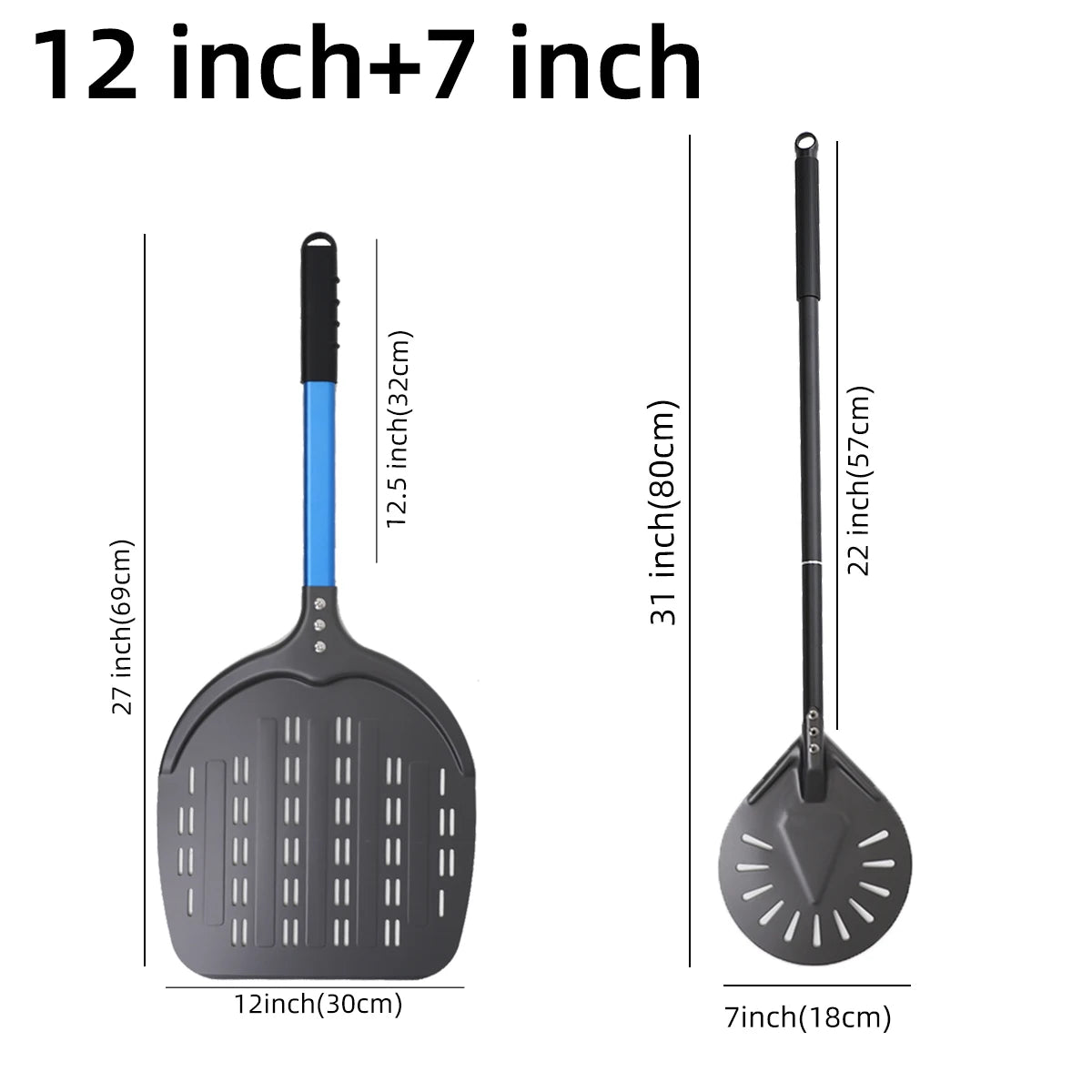 12 13 14 &7 Inch Pizza Peel Long Handle Turning Paddle Aluminum Pizza Turner Baking Tool Perforated  Kitchen Accessories