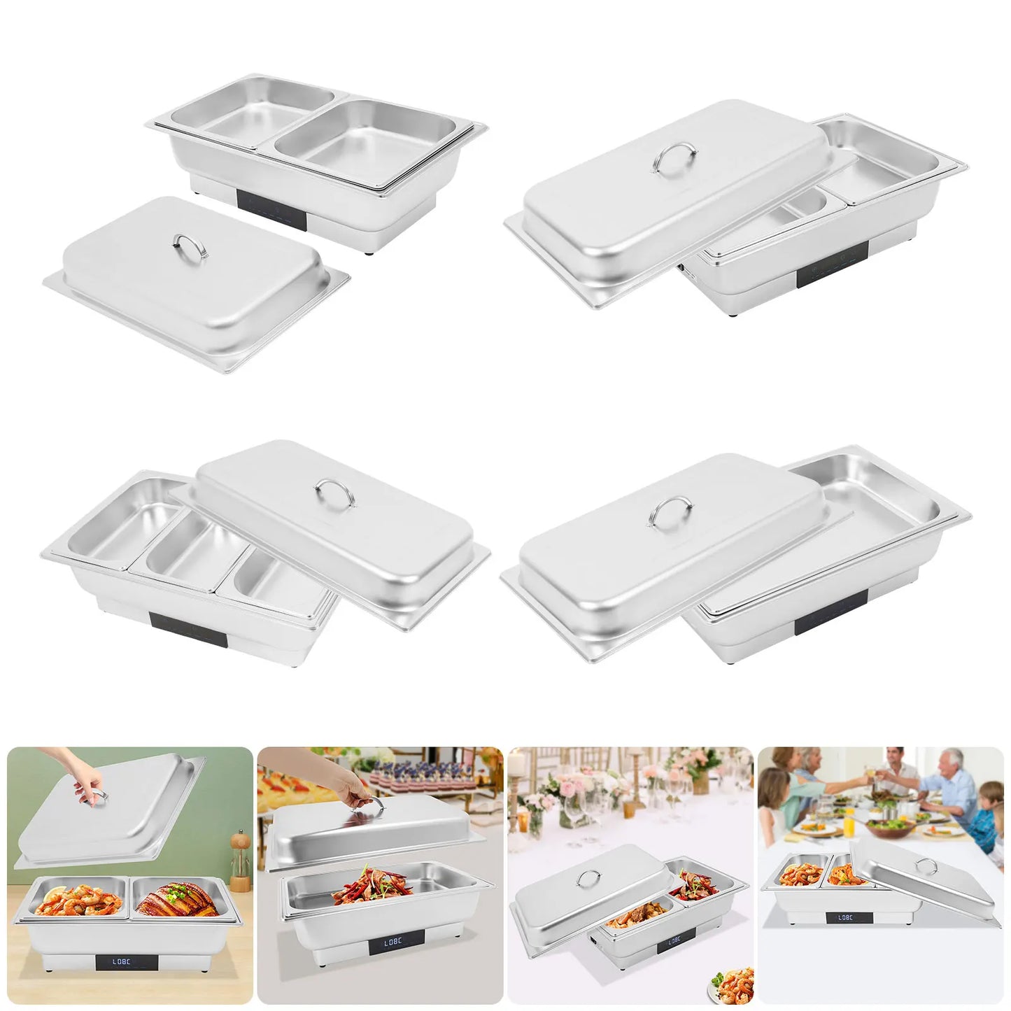 9L Electric Chafing Dish Buffet Set 1/2/3 Compartment Food Warmer with Digital Display Temperature Control for Restaurant