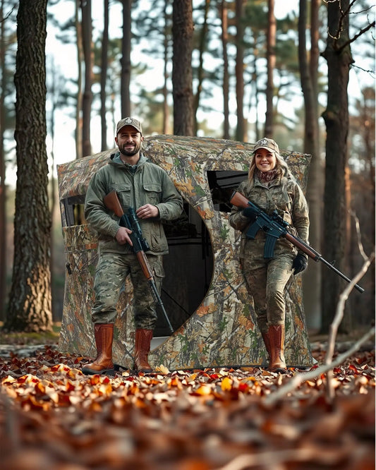 Portable Hunting Blind For 2-4 Person, 270° Visibility Ground Tent With Silent Magnetic Door & Carrying Bag, 58"x58"x66"