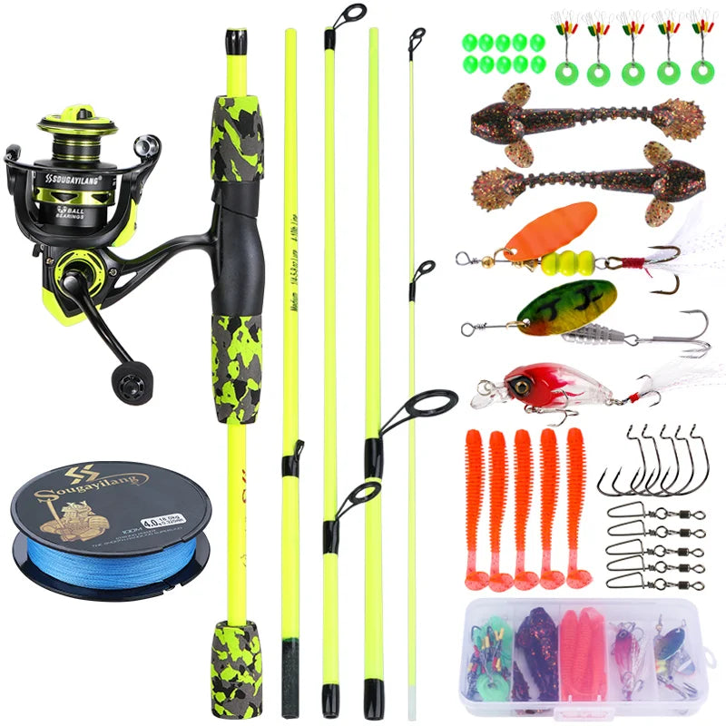 Sougayilang Spinning Fishing Combo 5 Sections Carbon Fiber Lure Fishing Rod 1000-3000 Spinning Reel with Fishing Line Accessorie