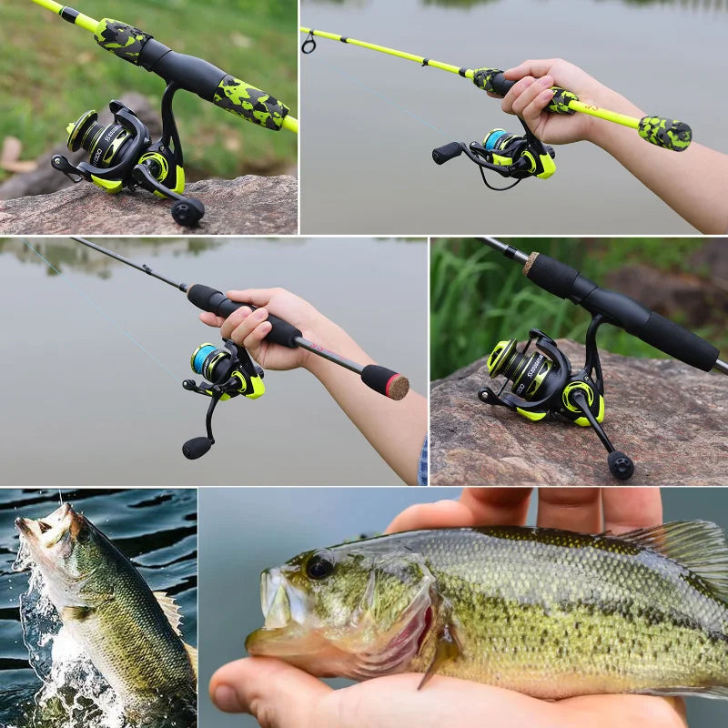 Sougayilang Spinning Fishing Combo 5 Sections Carbon Fiber Lure Fishing Rod 1000-3000 Spinning Reel with Fishing Line Accessorie