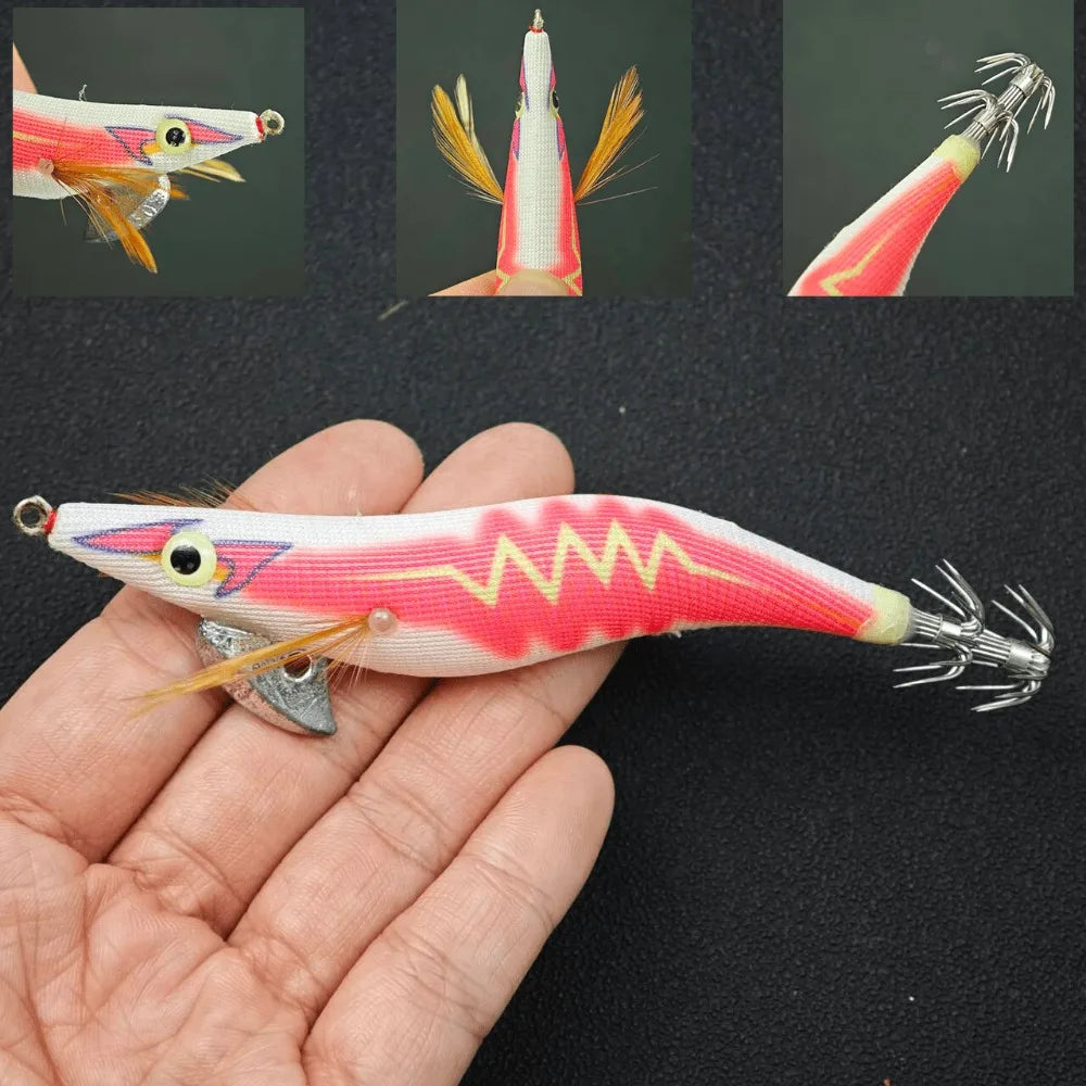 10pcs/set Glow Shrimp Fishing Lure Saltwater Real Shrimp Prawn Lures Cuttlefish Wood Shrimp Baits Squid Jig Fishing Accessories