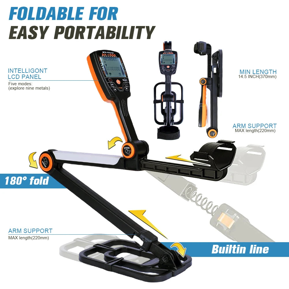 Foldable Underground Metal Detector TX-630 Adjustable Folding Metal Detector with High Accuracy Treasure Waterproof Search Coil