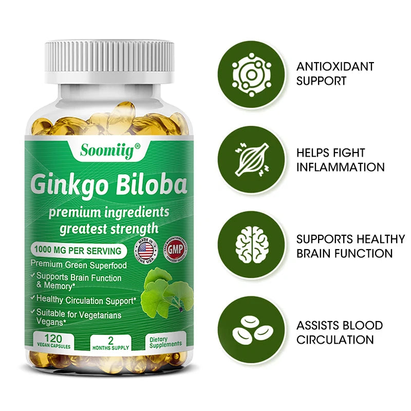 Premium Ginkgo Extract Supplement with B Vitamins for Brain Function, Memory, Circulation, Antioxidant, Health