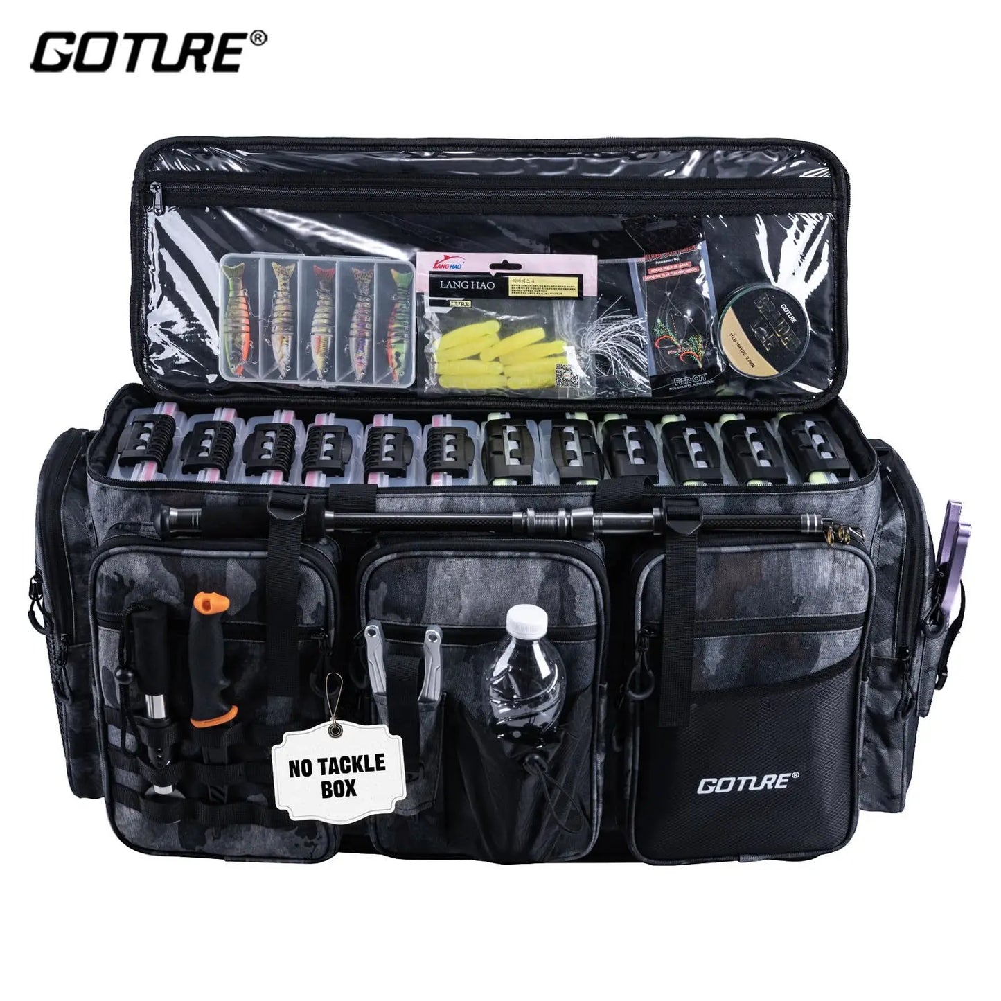 Goture Large Capacity Fishing Tackle Bag Waterproof EVA Hard Bottom Fishing Accessories Gear Storage Pack Outdoor Camping Bag