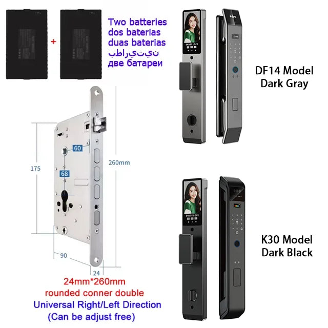 Tuya APP Smart Life APP Control Voice Intercom Smart Lock 3D Face Recognition Fingerprint Password Smart  Door Lock With Camera