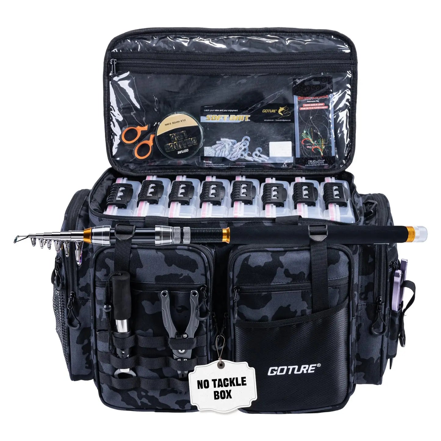 Goture Large Capacity Fishing Tackle Bag Waterproof EVA Hard Bottom Fishing Accessories Gear Storage Pack Outdoor Camping Bag
