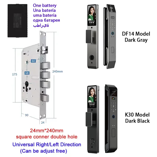 Tuya APP Smart Life APP Control Voice Intercom Smart Lock 3D Face Recognition Fingerprint Password Smart  Door Lock With Camera