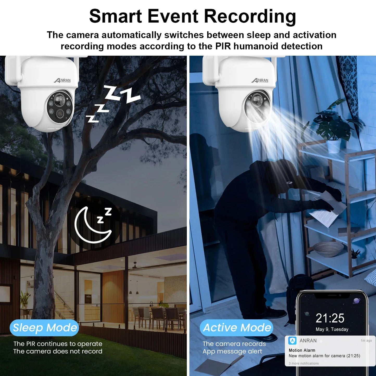 ANRAN Solar Camera 1/2pcs 3/5MP Outdoor 2.4G Wifi Security Camera Battery Cameras Home Surveillance Protection PIR Human Detect