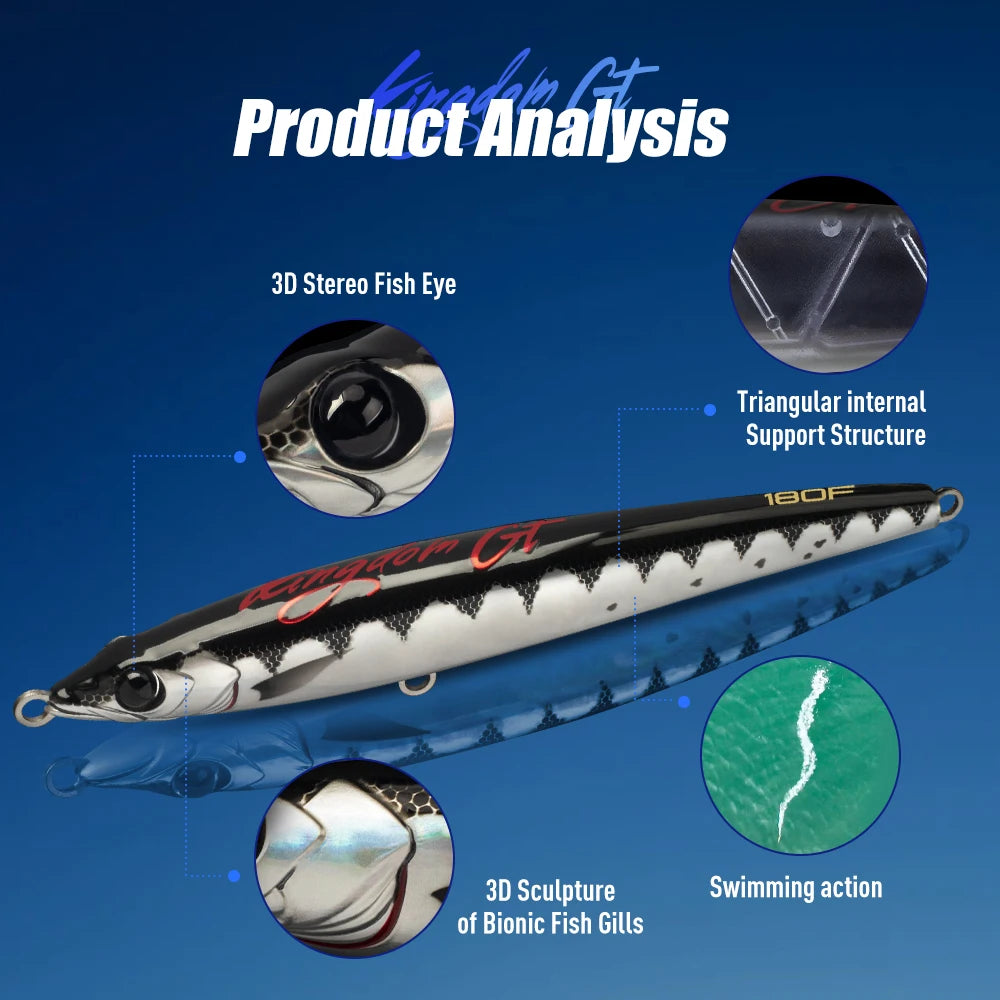 Kingdom Floating Pencil Sea Fishing Lure 40g  54g 73g GT Tuna Saltwater Fishing Artificial Hard Wobbler For Sea Fishing