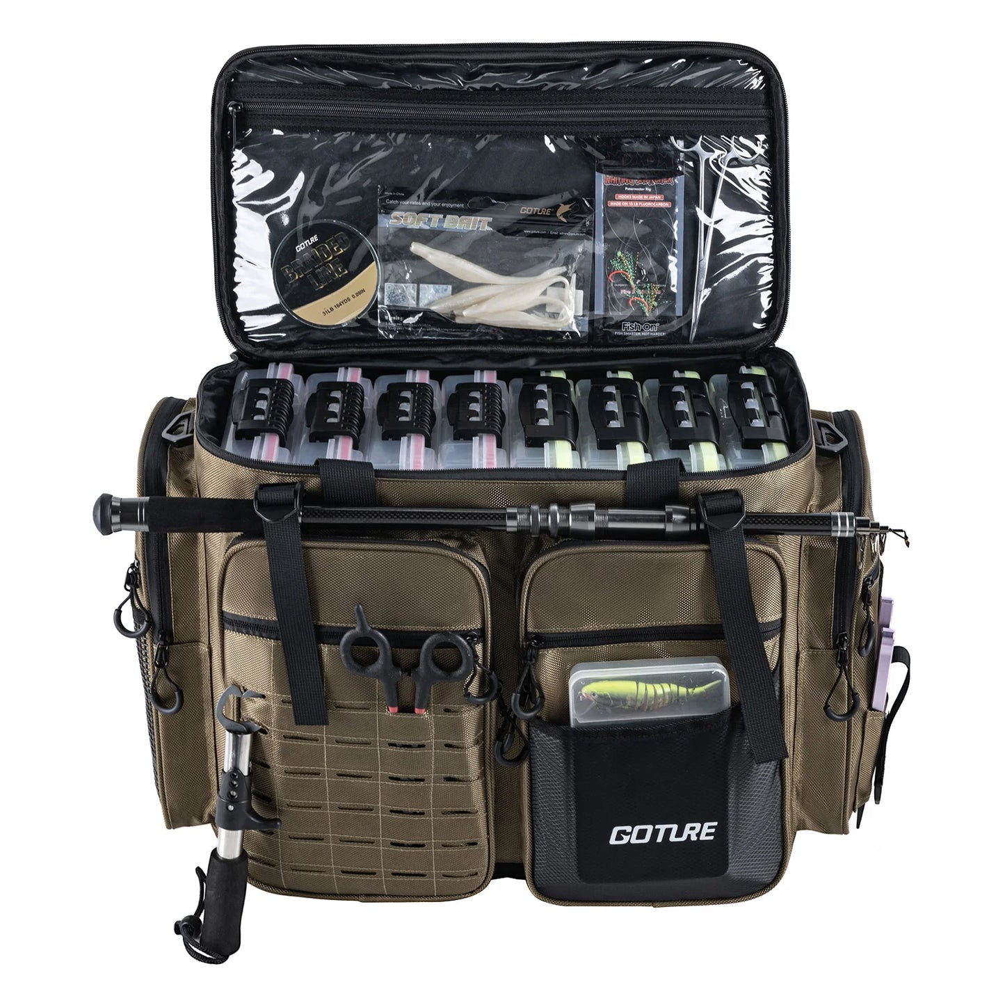 Goture Large Capacity Fishing Tackle Bag Waterproof EVA Hard Bottom Fishing Accessories Gear Storage Pack Outdoor Camping Bag