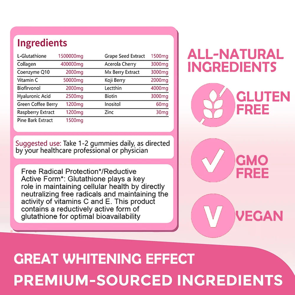 GLUTA WHITE 1500000MG Glutathione Skin Whitening Supplement Anti Aging, UV Protection, Even Skin Tone & Scar 30 Softgel Capsules