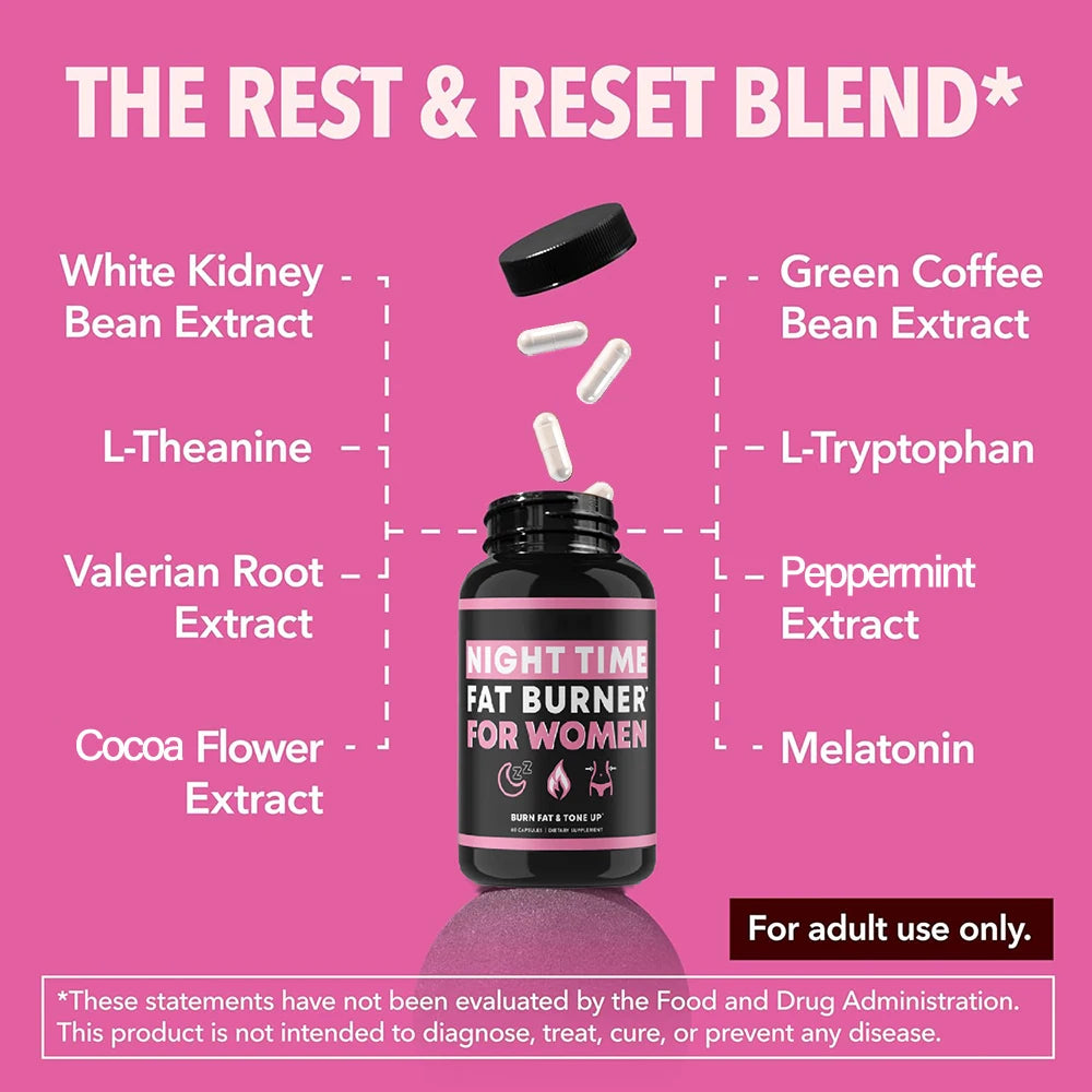 Night Time Weight Loss Pills for Women, Appetite Suppressant & Metabolism Booster, Nighttime Supplement Slimming While You Sleep