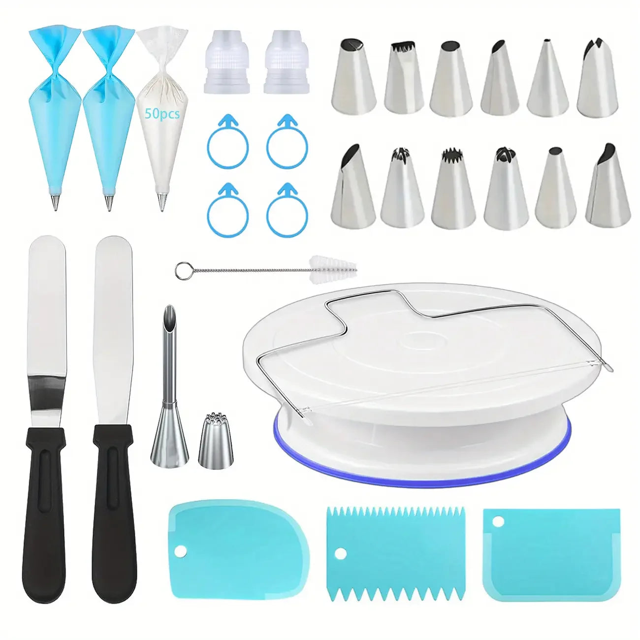 80PCS Cake Decorating Set-Non-Slip Turntable with 14 Piping Tips, Scrapers & Tools for Professional DIY Baking Tools Accessories