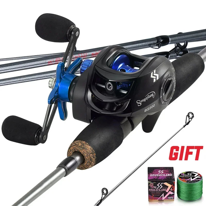 Sougayilang 1.7m Fishing Rod Carbon Fiber Casting Rod and Baitcasting Reel combo with Free Pe Line As Gift Max Drag 8kg for Bass