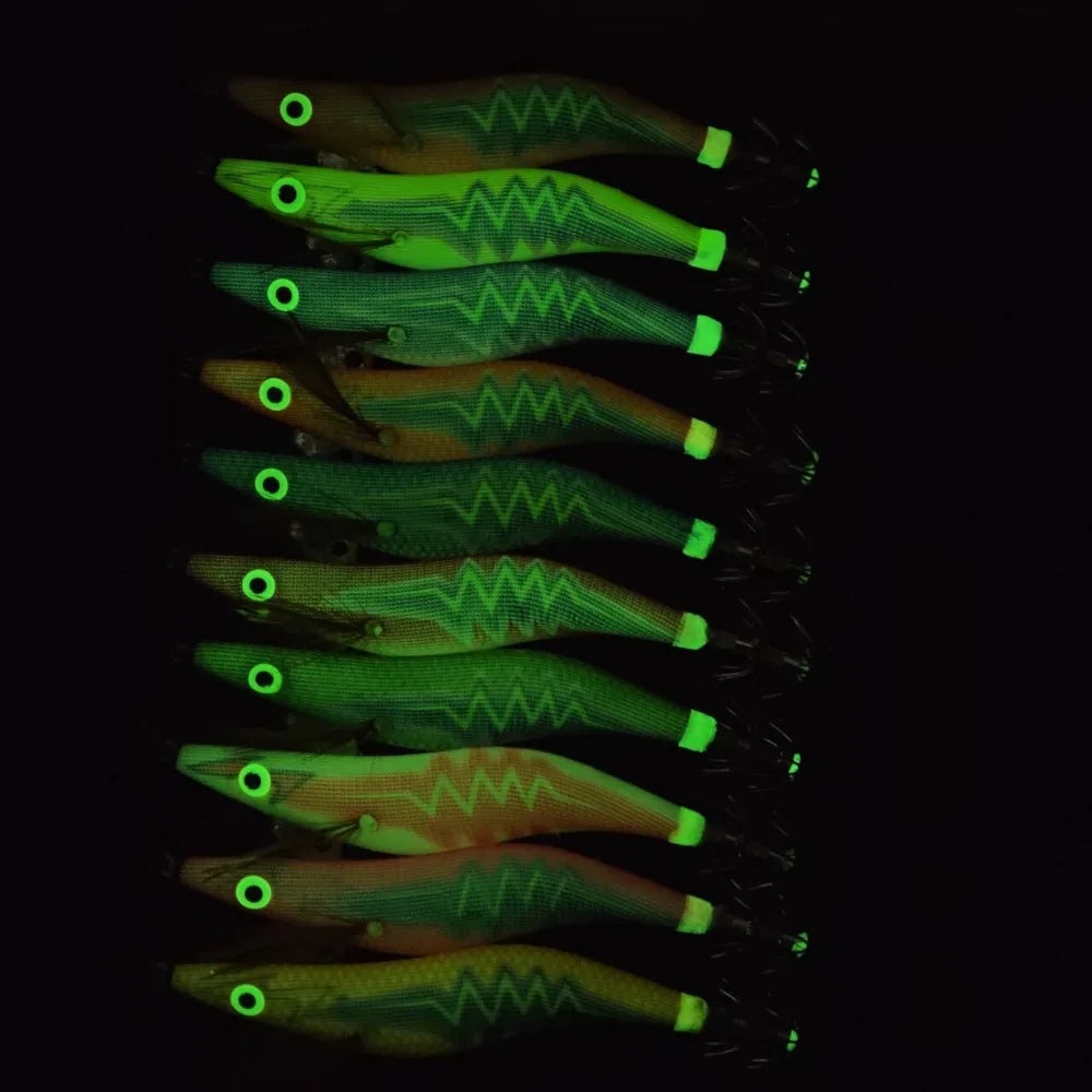 10pcs/set Glow Shrimp Fishing Lure Saltwater Real Shrimp Prawn Lures Cuttlefish Wood Shrimp Baits Squid Jig Fishing Accessories