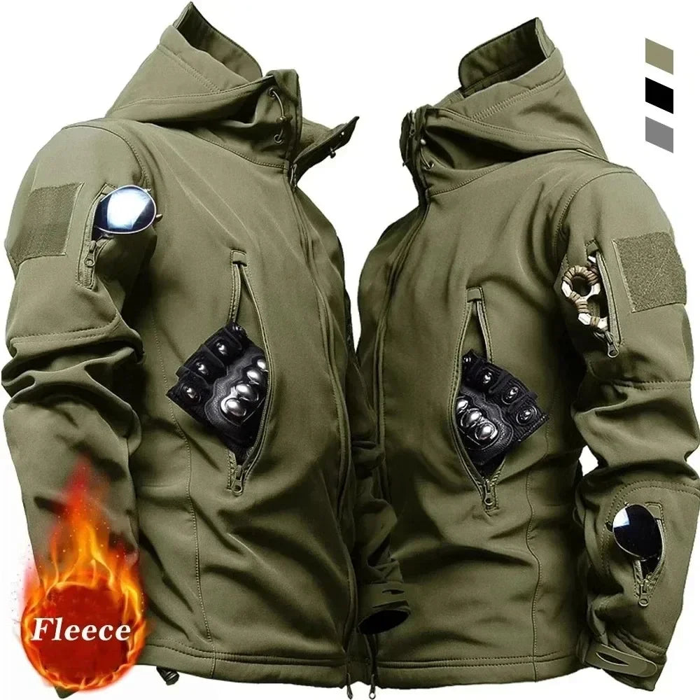 Men's Winter Softshell Fleece Jackets Waterproof Fishing Hiking Coats Hooded Hunting Clothes Thermal Camping Coats Warm S-4XL