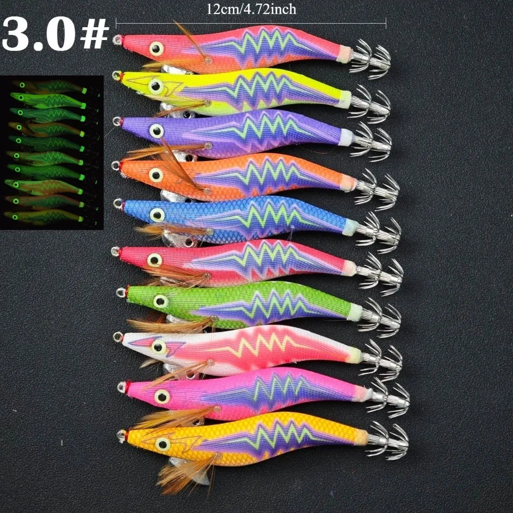 10pcs/set Glow Shrimp Fishing Lure Saltwater Real Shrimp Prawn Lures Cuttlefish Wood Shrimp Baits Squid Jig Fishing Accessories