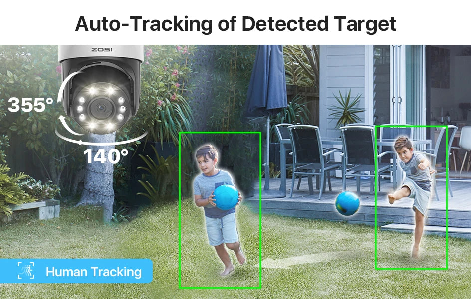 ZOSI C298 Max 4K 8MP Dual-Lens(2x4MP) Wired WiFi PTZ Security Camera Outdoor with Wide Angle 8X Hybrid Zoom 360 Surveillane Cam