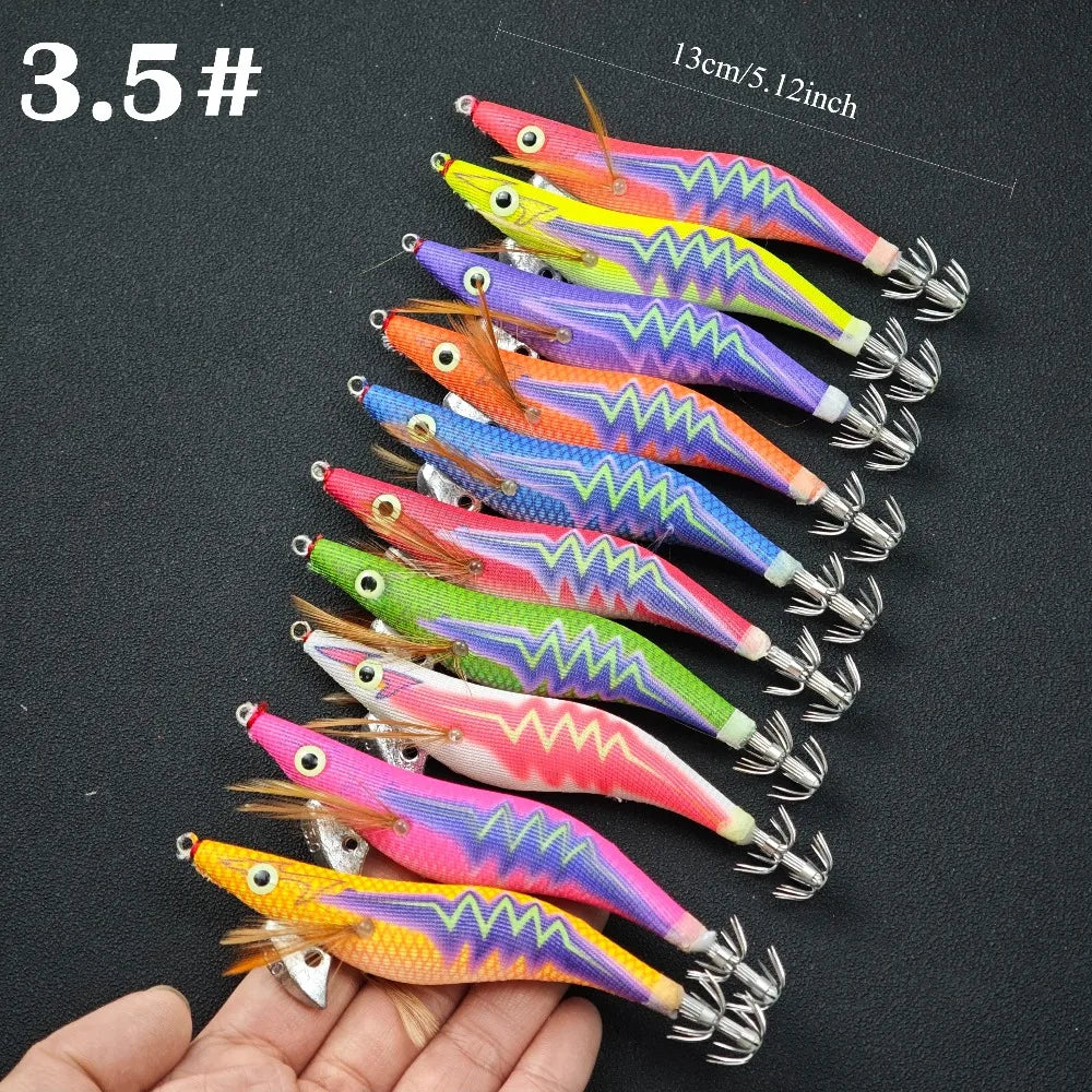 10pcs/set Glow Shrimp Fishing Lure Saltwater Real Shrimp Prawn Lures Cuttlefish Wood Shrimp Baits Squid Jig Fishing Accessories