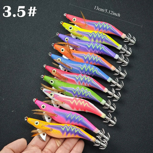 10pcs/set Glow Shrimp Fishing Lure Saltwater Real Shrimp Prawn Lures Cuttlefish Wood Shrimp Baits Squid Jig Fishing Accessories