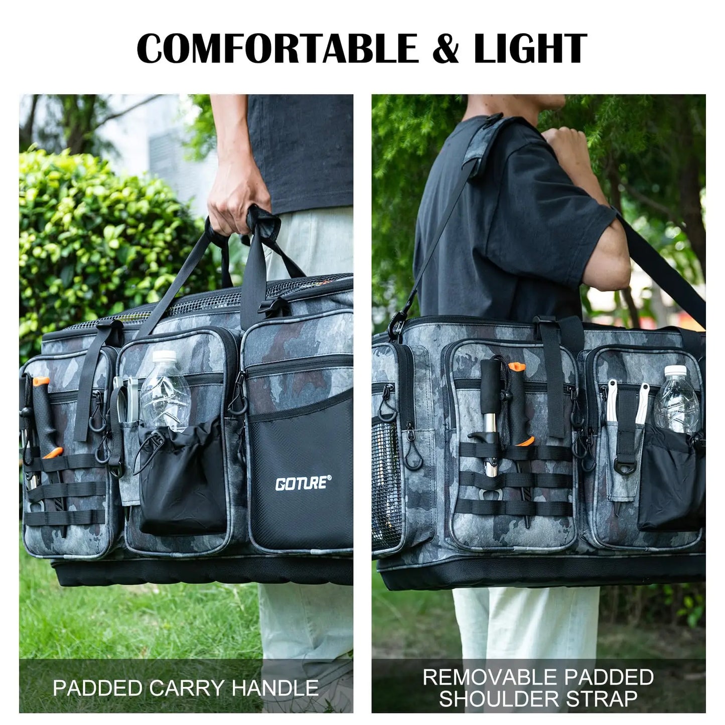 Goture Large Capacity Fishing Tackle Bag Waterproof EVA Hard Bottom Fishing Accessories Gear Storage Pack Outdoor Camping Bag