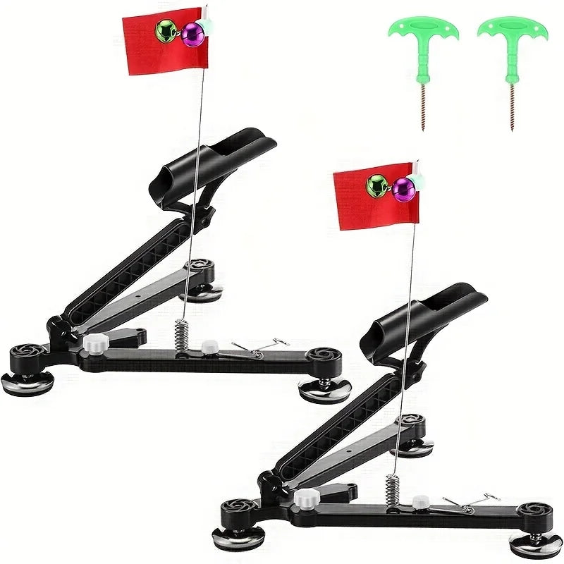 Foldable Ice Fishing Rod Holder with Bell & Flag - Adjustable Ice Auger-Compatible Bracket, Portable Winter Fishing Accessories