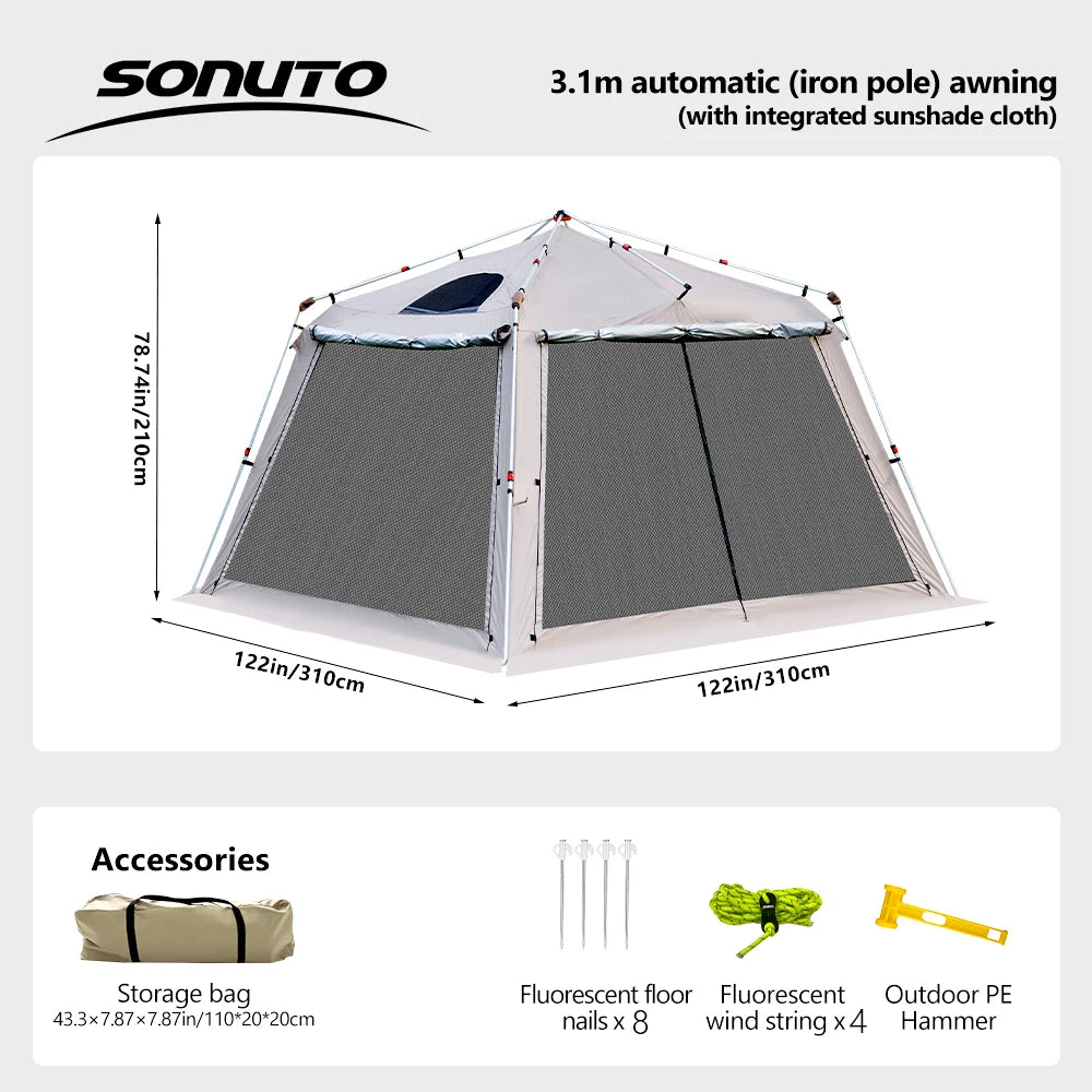Outdoor Camping Tent with Chimney Large Family 5-9 Person Waterproof Sun Protection with Aluminum Poles Beach Hiking Fishing