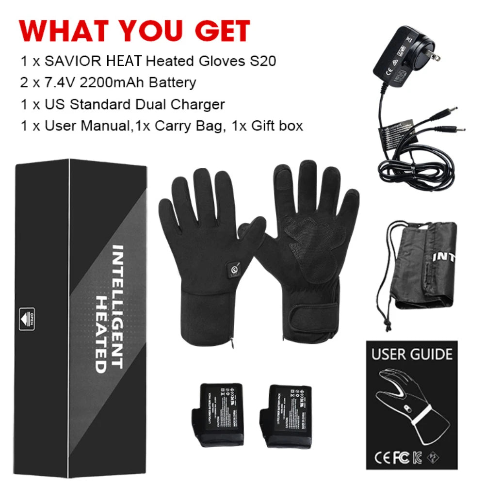 Savior Heat Winter Ski Heated Gloves Hand Warm Rechargeable Eelctric Battery for Men Women Keep Heating Outdoor Sports Gloves