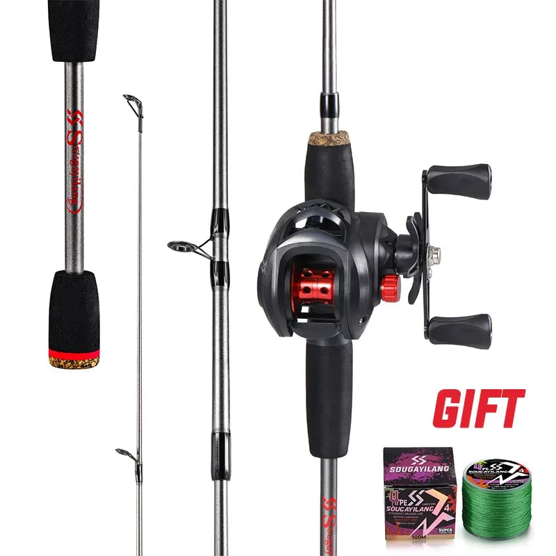 Sougayilang 1.7m Fishing Rod Carbon Fiber Casting Rod and Baitcasting Reel combo with Free Pe Line As Gift Max Drag 8kg for Bass