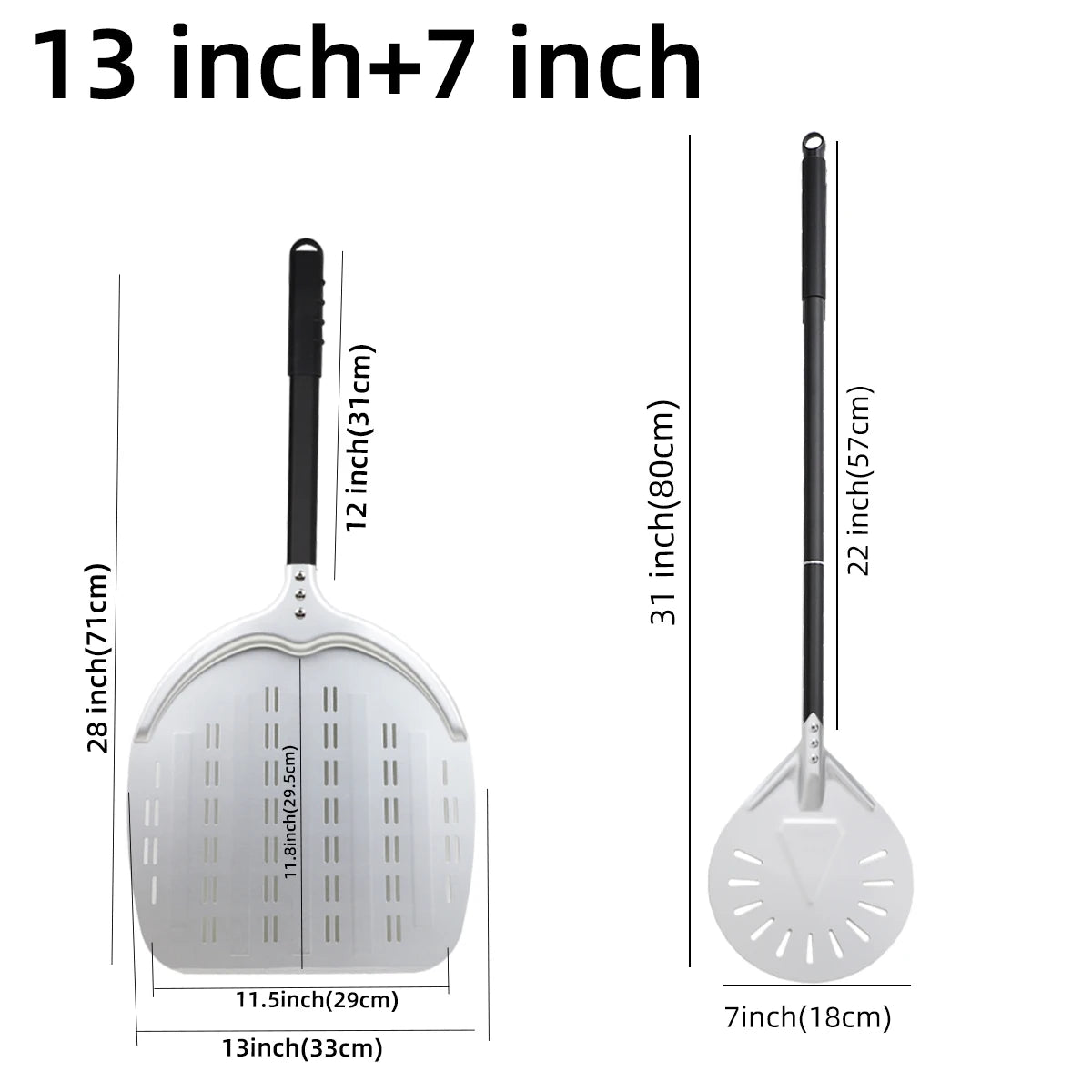 12 13 14 &7 Inch Pizza Peel Long Handle Turning Paddle Aluminum Pizza Turner Baking Tool Perforated  Kitchen Accessories
